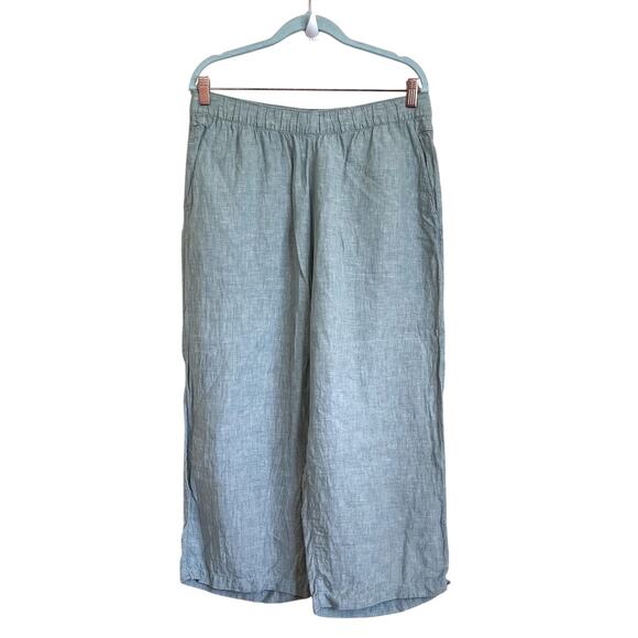 Cynthia Rowley Lagenlook Linen Cropped Pants Size XL Green Wide Leg Boho Minimal - Picture 1 of 6